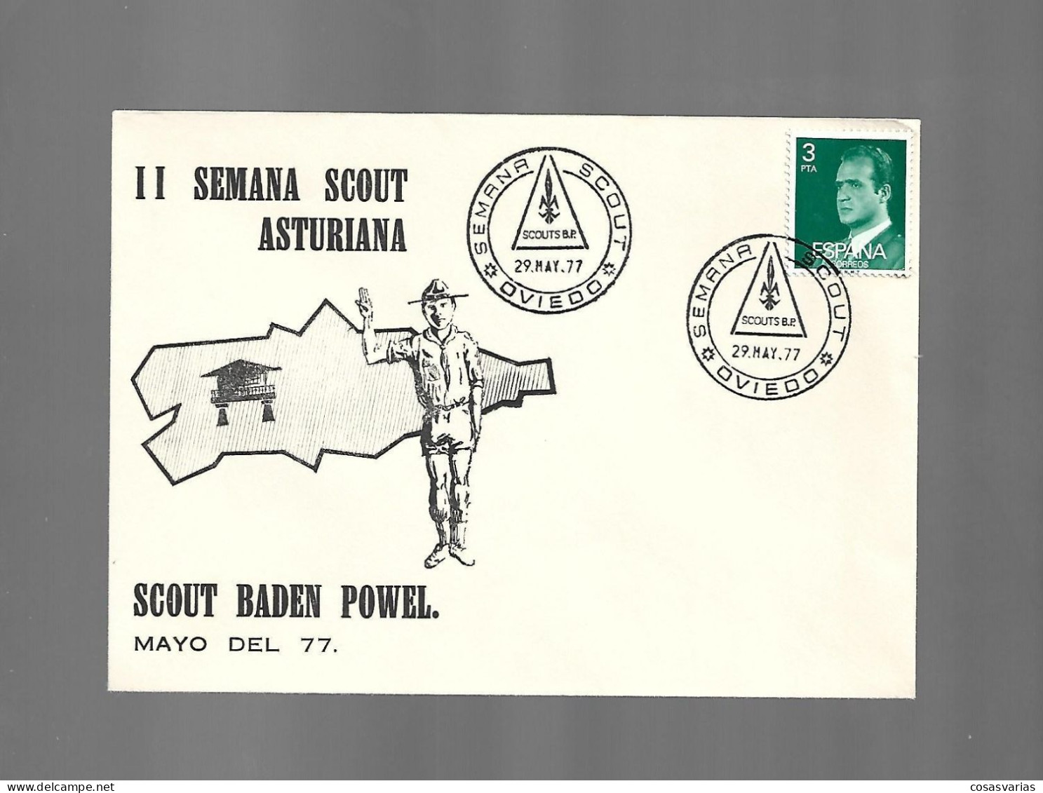 II SEMANA SCOUT ASTURIANA SCOUT BADEN POWEL 1977 - ENTERO MATASELLO ESPECIAL CONMEMORATIVO LETTRE COVER - Herdenkingsblaadjes