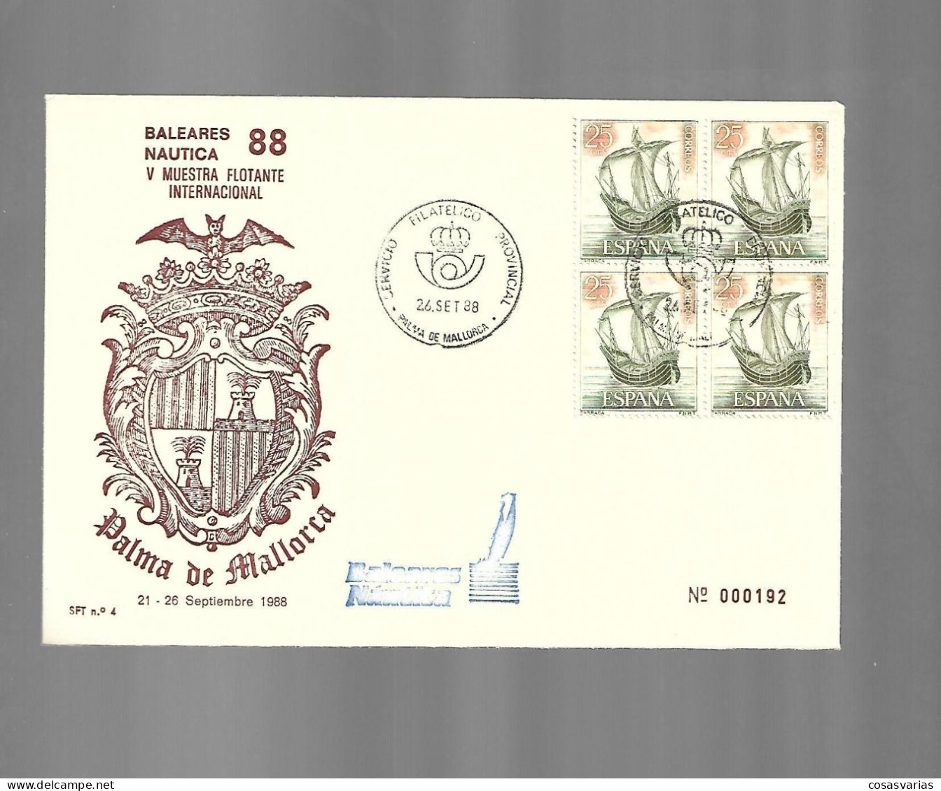 BALEARES NAUTICA MUESTRA FLOTANTE INTERNACIONAL  PALMA MALLORCA 88 ENTERO MATASELLO ESPECIAL CONMEMORATIVO LETTRE COVER - Hojas Conmemorativas