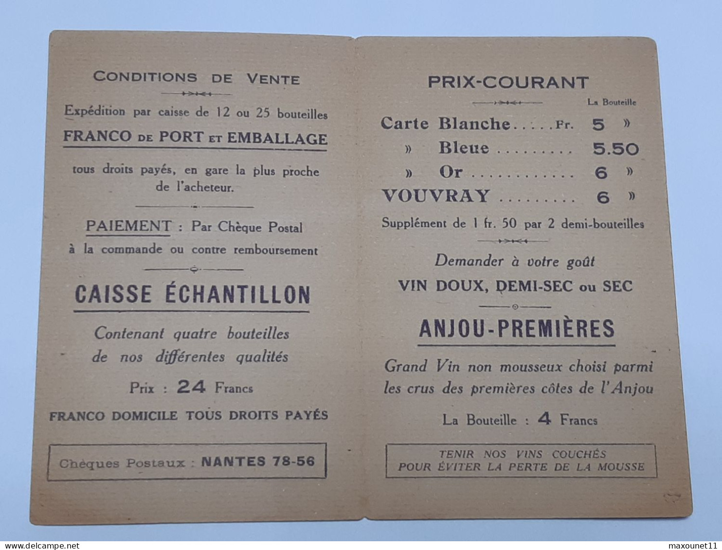 Carte - Grands Vins Mousseux - Anjou - Aubel Et Fils - Saumur .. Lot10 . - ....-1949