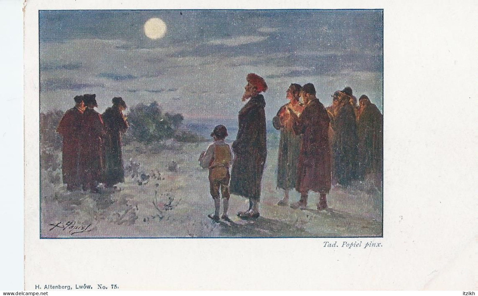 Tadeusz Popiel (1863-1913) "Les Juifs Prient Au Clair De Lune " H Altenberg Galicie Lwow Lviv Judaïca Judaika Jewish TBE - Judaisme