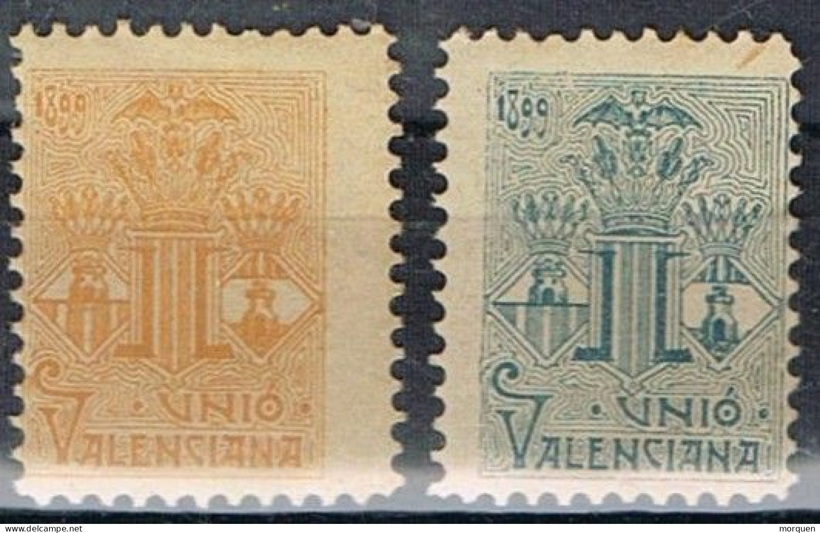 Dos Sellos Viñetas VALENCIA , Unio Valensianista, Regionalista Local 1899 ** - Variétés & Curiosités