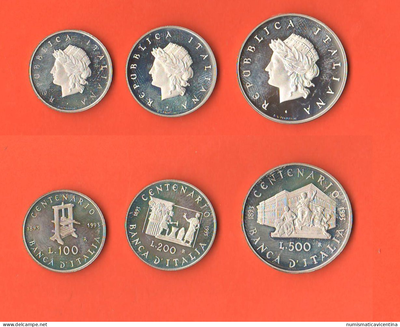 Italia 100 + 200 + 500 Lire 1993  Banca Italia Trittico Proof - Commémoratives