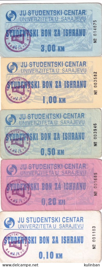 Bosnia And Herzegovina, Set Of Student Center Vouchers Of The University Of Sarajevo - Bosnie-Herzegovine