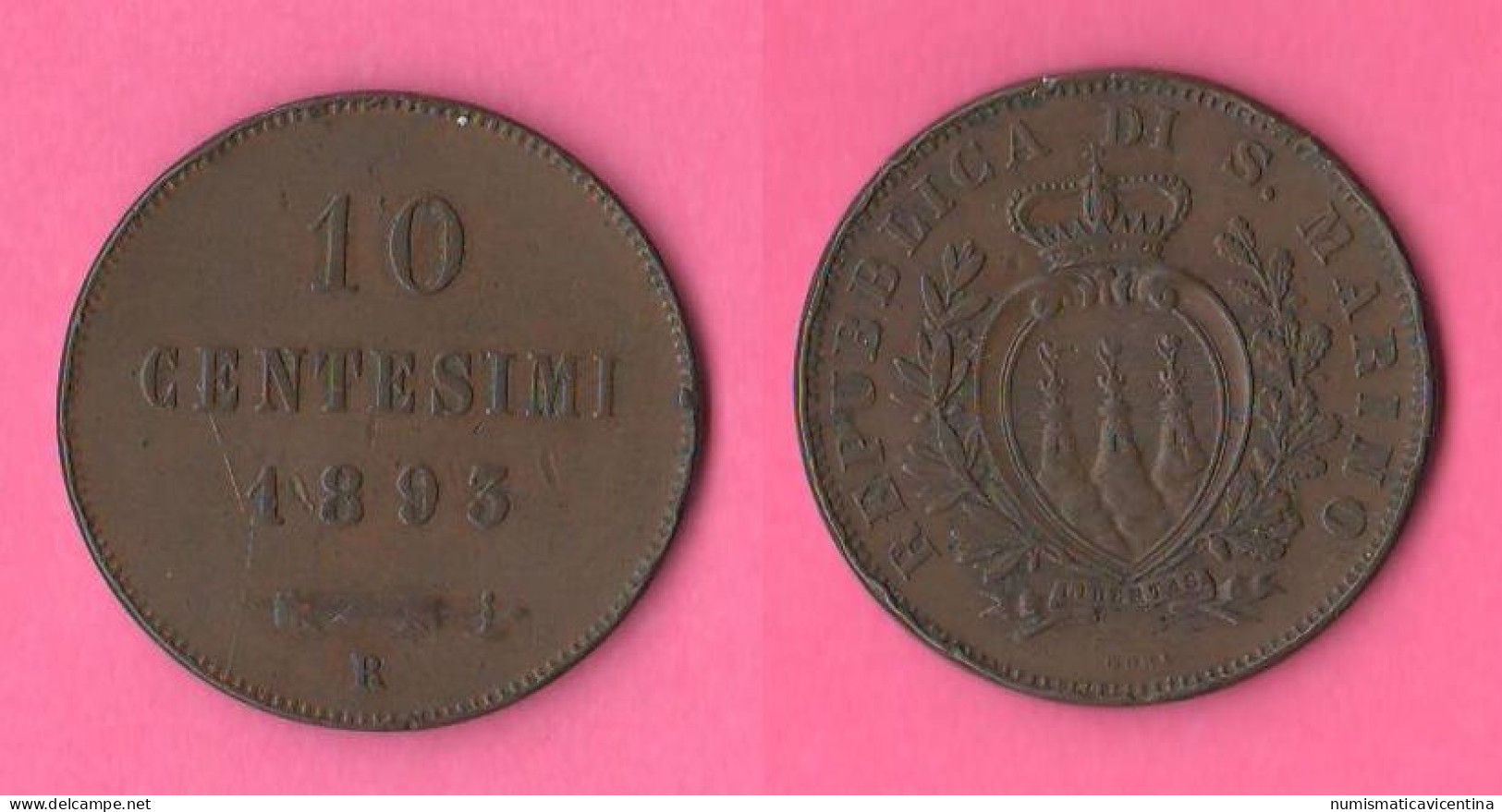 San Marino 10 Cents 1893 Saint Marin Old Coinage - San Marino