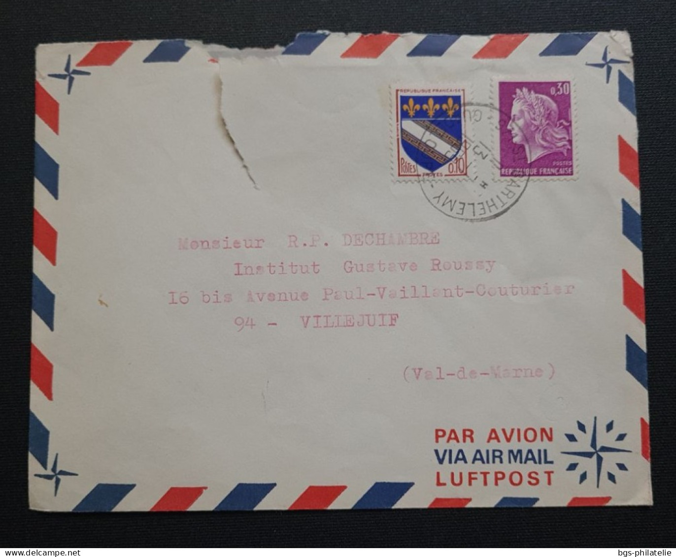 Guadeloupe,  Timbre De France Oblitéré De BARTHÉLÉMY.  Lettre En Peu Déchirée Sur Le Haut. - Storia Postale