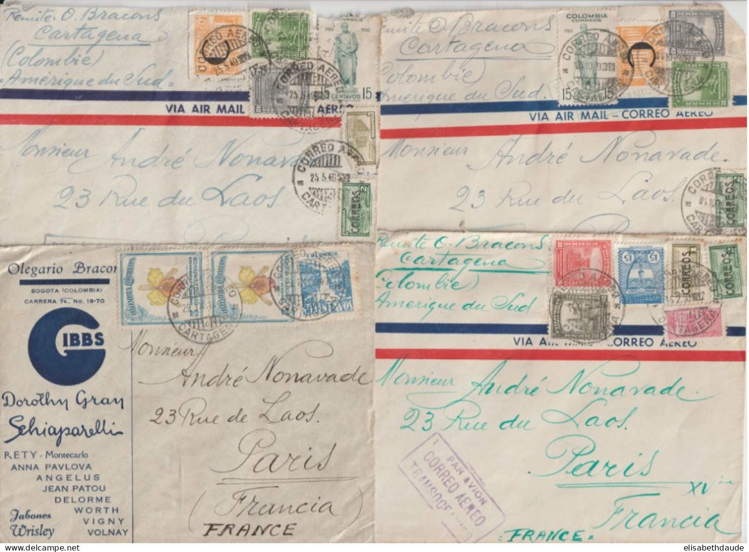 COLOMBIA - 1946/1950 - LOT De 14 ENVELOPPES Par AVION => FRANCE (NICE + PARIS) - Colombie