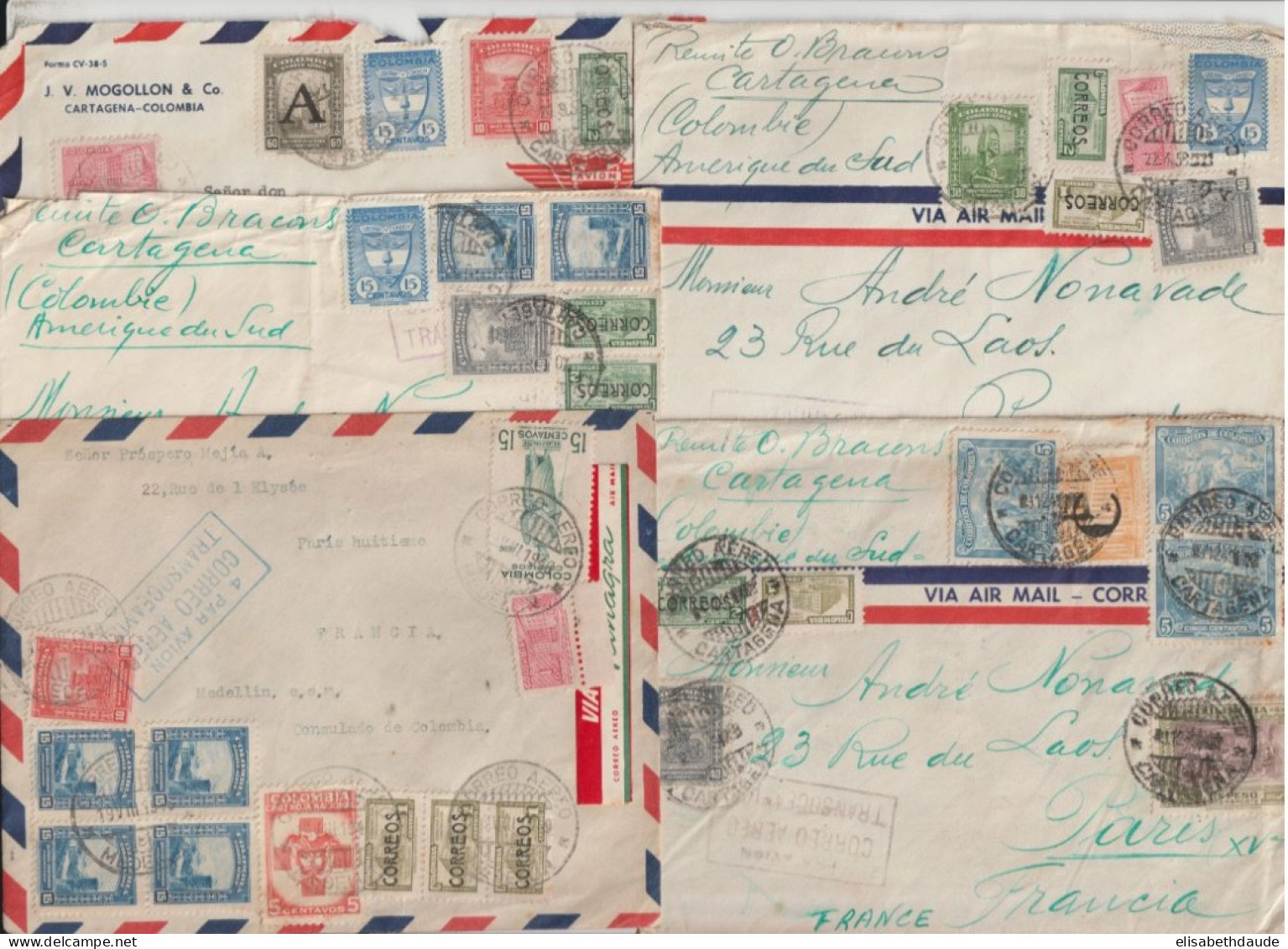 COLOMBIA - 1946/1950 - LOT De 14 ENVELOPPES Par AVION => FRANCE (NICE + PARIS) - Colombie