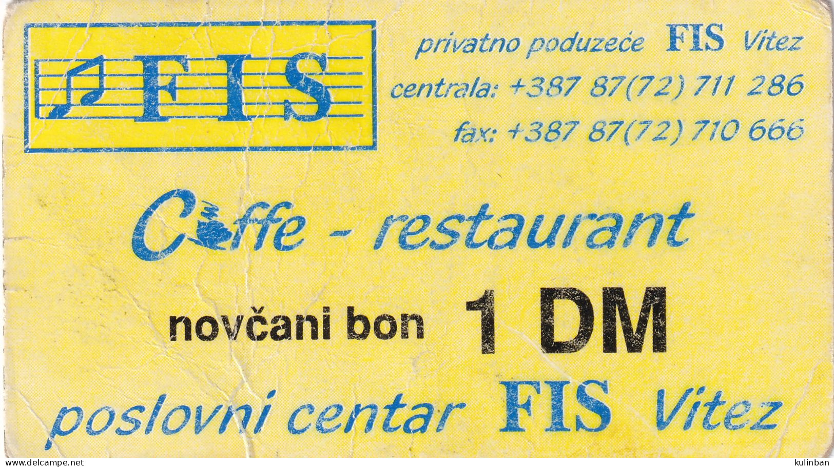 Bosnia And Herzegovina, BONS / Vouchers 1 DM FIS Vitez - Bosnie-Herzegovine
