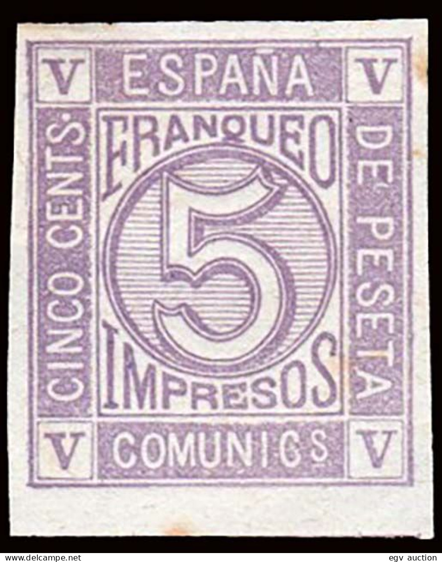 España - (*) - Cifras 1872 - Ensayo Color 5cts. Lila - S/dentar - Gálvez 773 - Nuevos