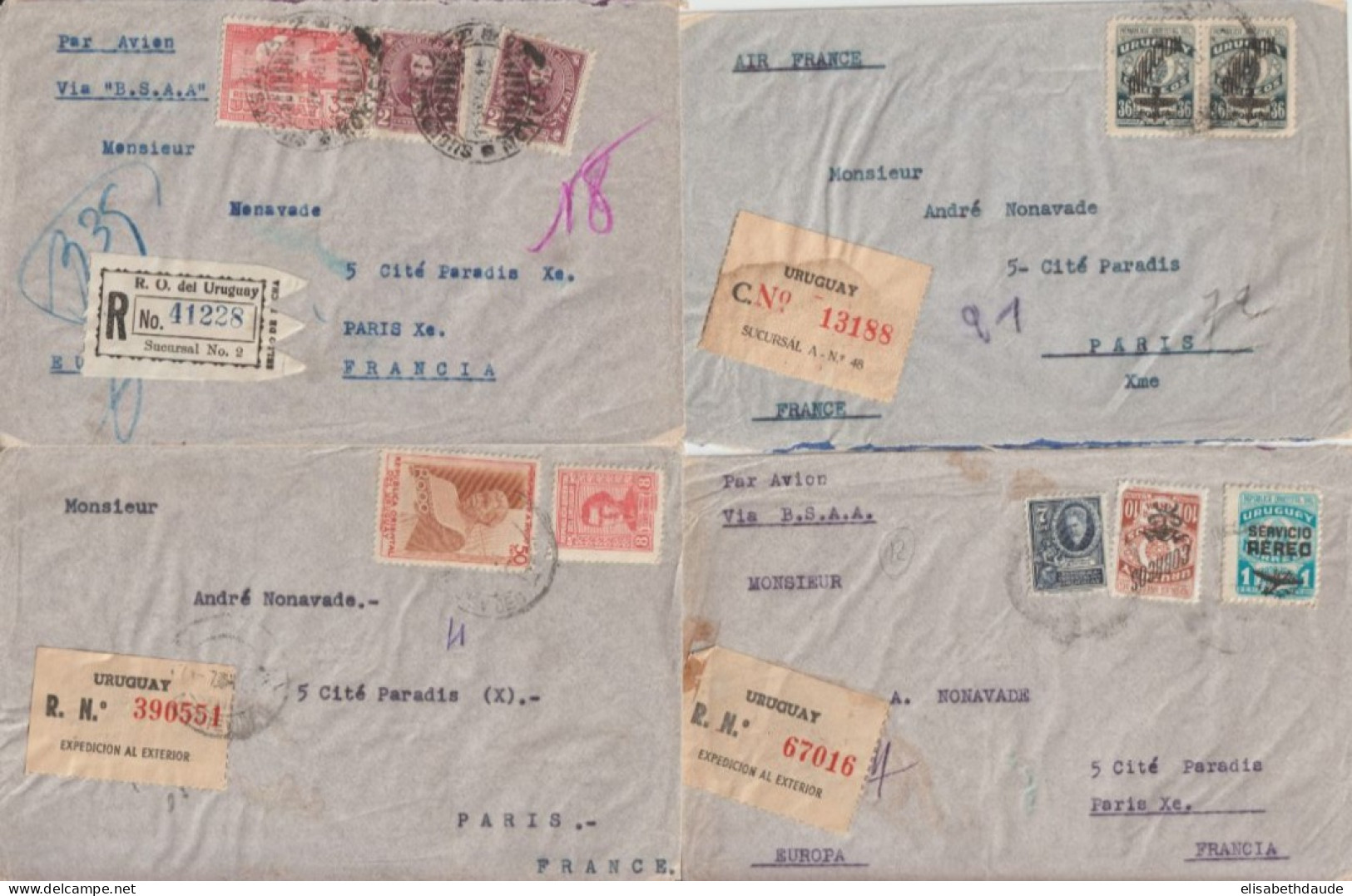 URUGUAY - 1946/1950 - LOT De 11 ENVELOPPES Par AVION => FRANCE Via AIR FRANCE Et B.S.A.A - Uruguay