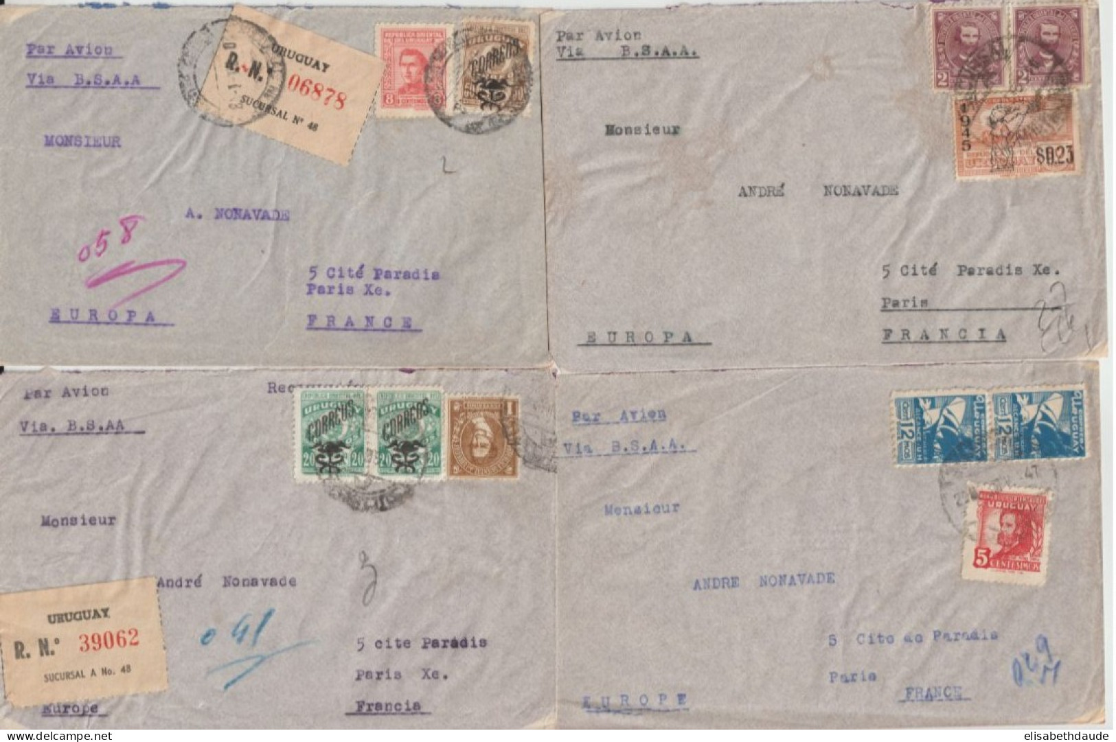 URUGUAY - 1946/1950 - LOT De 11 ENVELOPPES Par AVION => FRANCE Via AIR FRANCE Et B.S.A.A - Uruguay