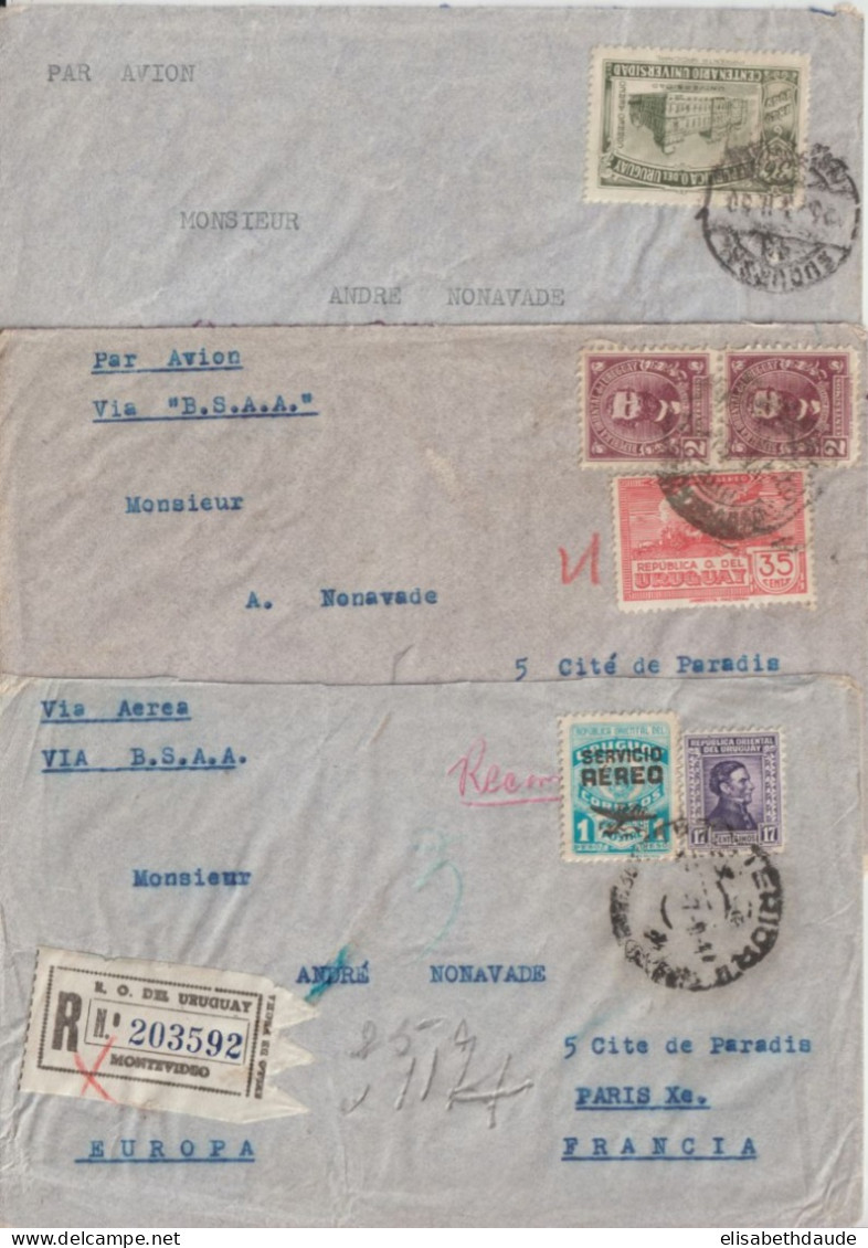 URUGUAY - 1946/1950 - LOT De 11 ENVELOPPES Par AVION => FRANCE Via AIR FRANCE Et B.S.A.A - Uruguay