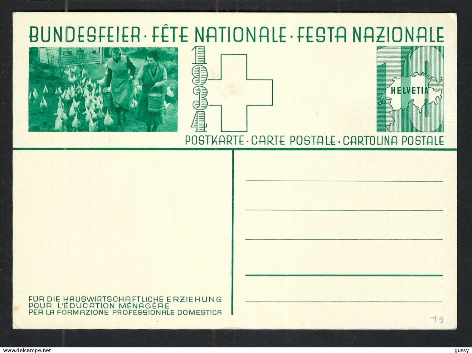 SUISSE Ca.1934: CP Ill. Entier De 10c De La Fête Nationale Suisse, Neuve - Entiers Postaux