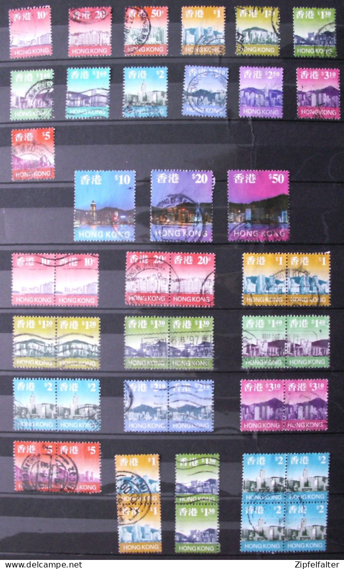 Sammlung Dauerserie Ansichten In Hong Kong. Die 1. Dauerserie Unter China. Gestempelt Mit Höchstwerten + Paare. - Used Stamps