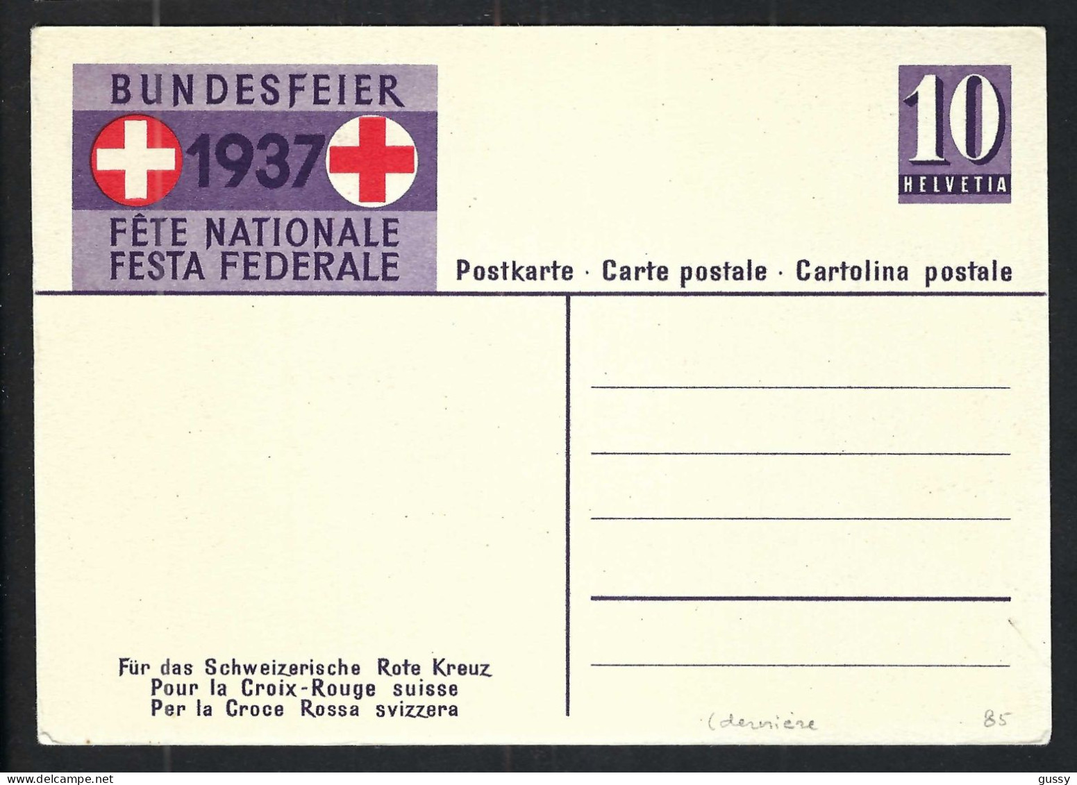 SUISSE Ca.1937: CP Ill. Entier De 10c De La Fête Nationale Suisse, Obl. CAD Wetzikon, Pas Circulé - Entiers Postaux