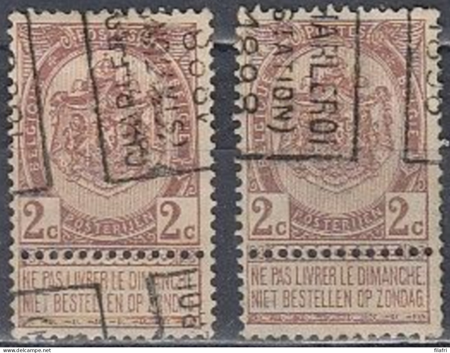 170 Voorafstempeling Op Nr 55 - CHARLEROI (STATION) 1898 - Positie A&B - Rollenmarken 1894-99