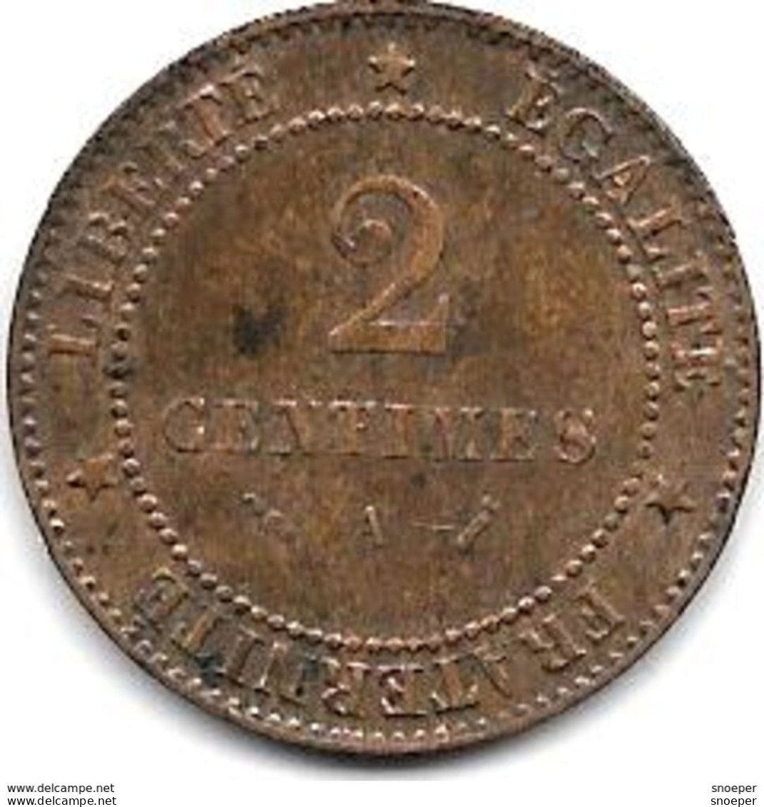 *france 2 Centiemes 1890 A Km 827.1  Vf+ - 2 Centimes