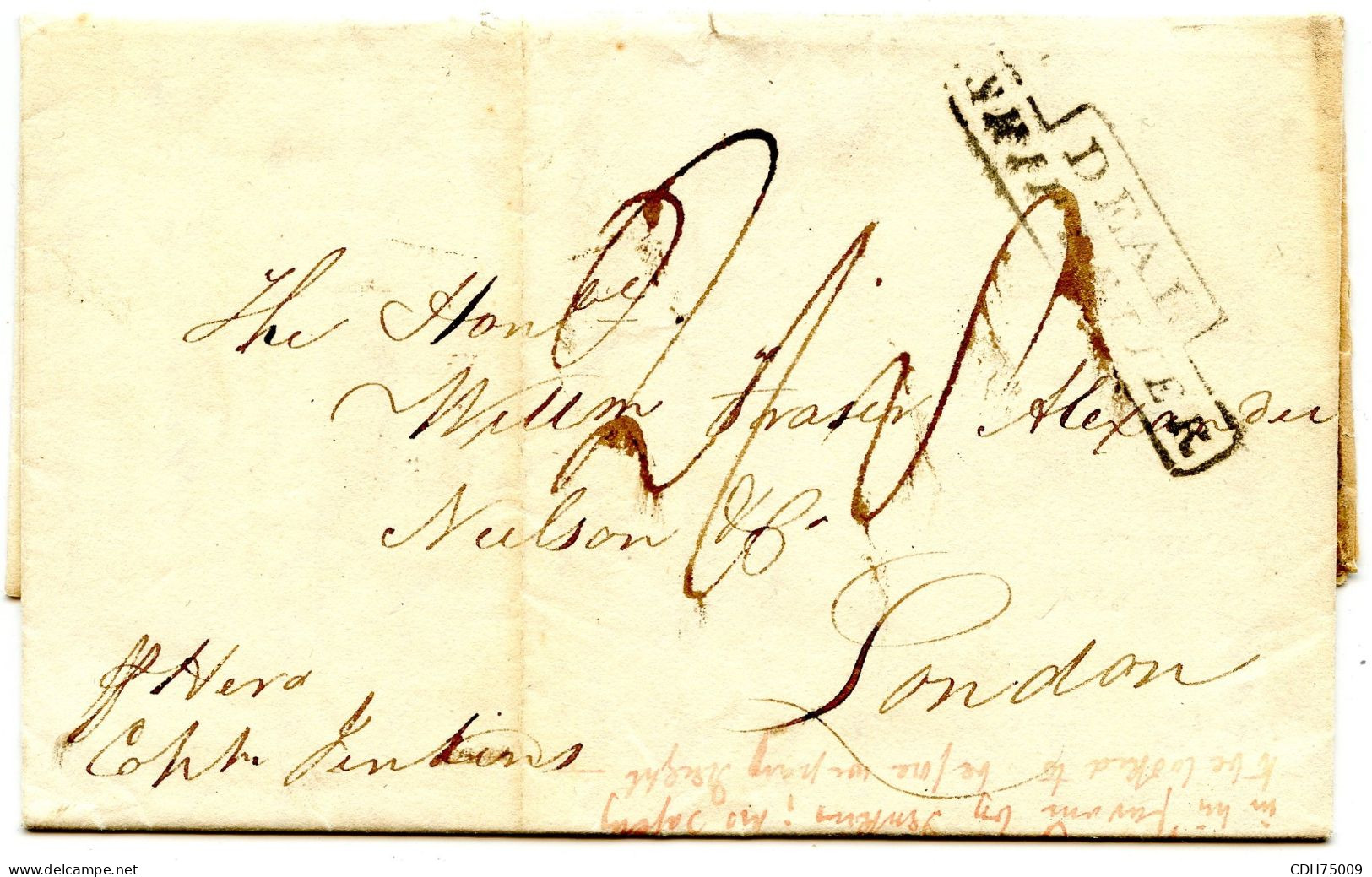 SAINT VINCENT - DEAL SHIP LETTER SUR LETTRE DE SAINT VINCENT POUR LONDRES, 1820 - St.Vincent (...-1979)