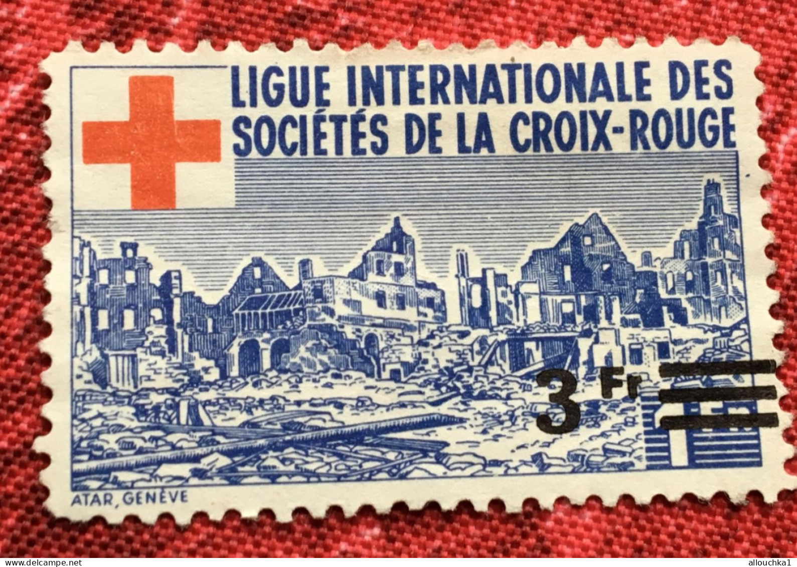 Croix Rouge-Ligue Internationale Des Sociétés C.R. Timbre Surchargé - Vignette-Erinnophilie-Stamp-Sticker-Bollo-Viñeta - Croix Rouge
