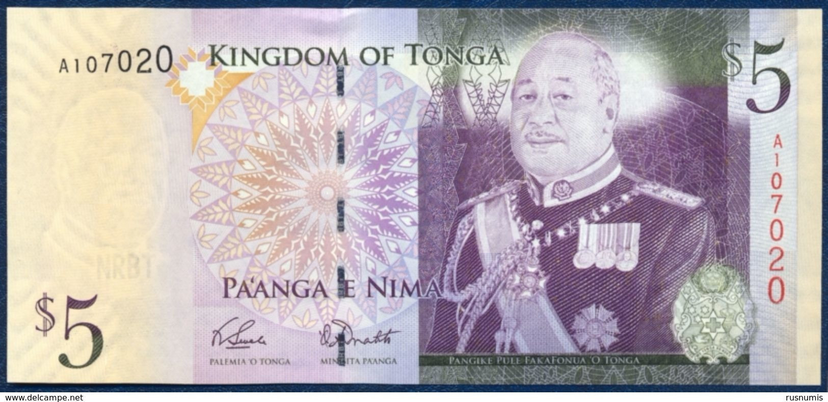 TONGA 5 PA'ANGA PAANGA P-39a 2009 UNC - Tonga