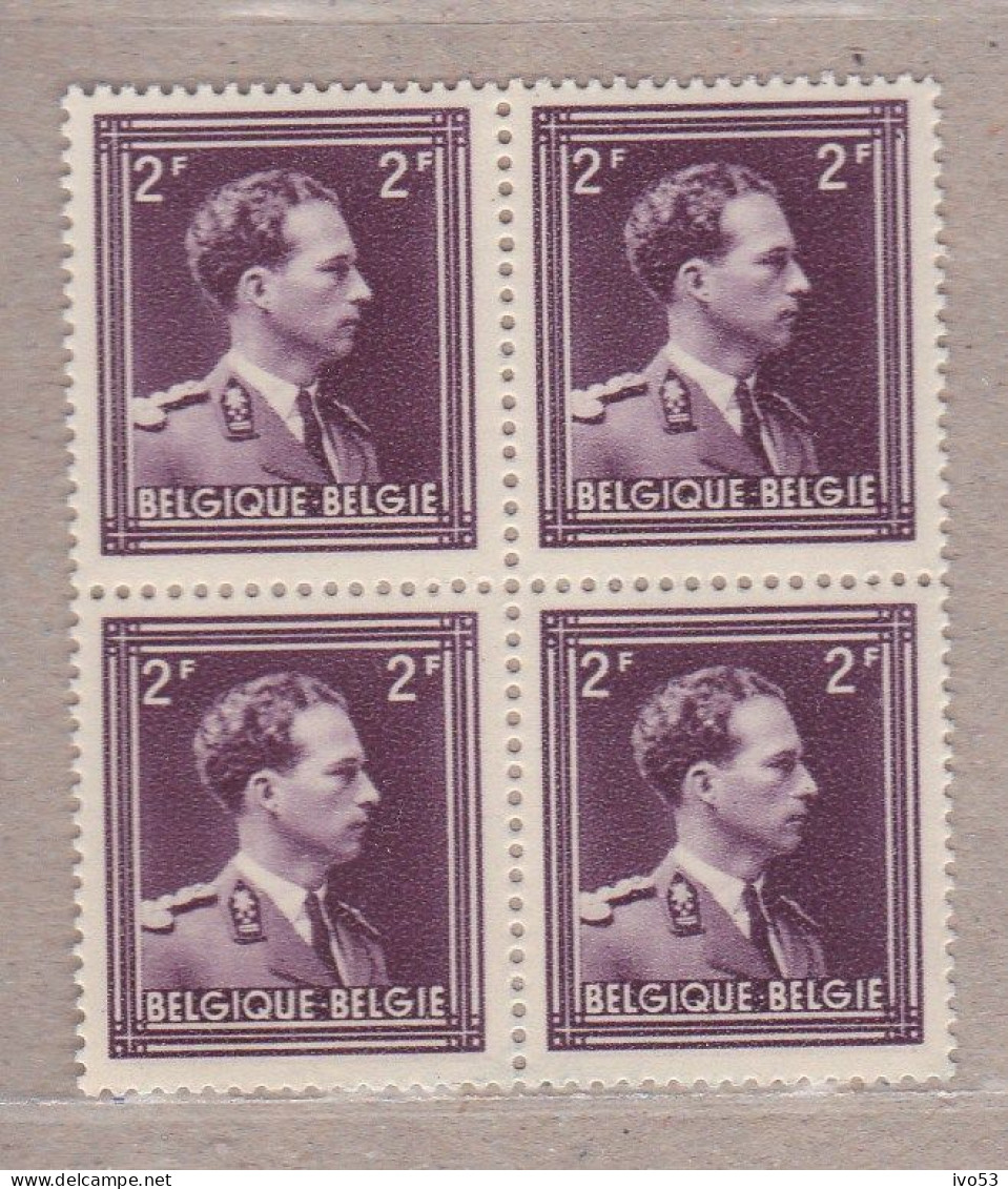 1943 Nr 643** Zonder Scharnier,blokje Van 4,zegel Uit Reeks Leopold III.OBP 14 Euro. - 1936-1957 Collo Aperto