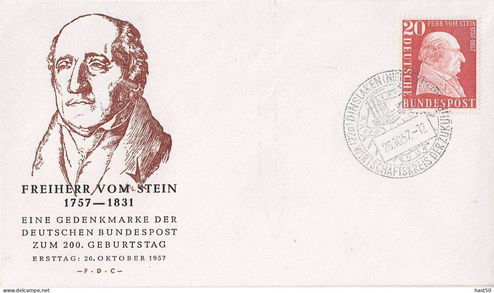 BRD FRG RFA - 200. Geb. Von Ateine (MiNr: 277)  1957 -  Illustrierter FDC - 1948-1960