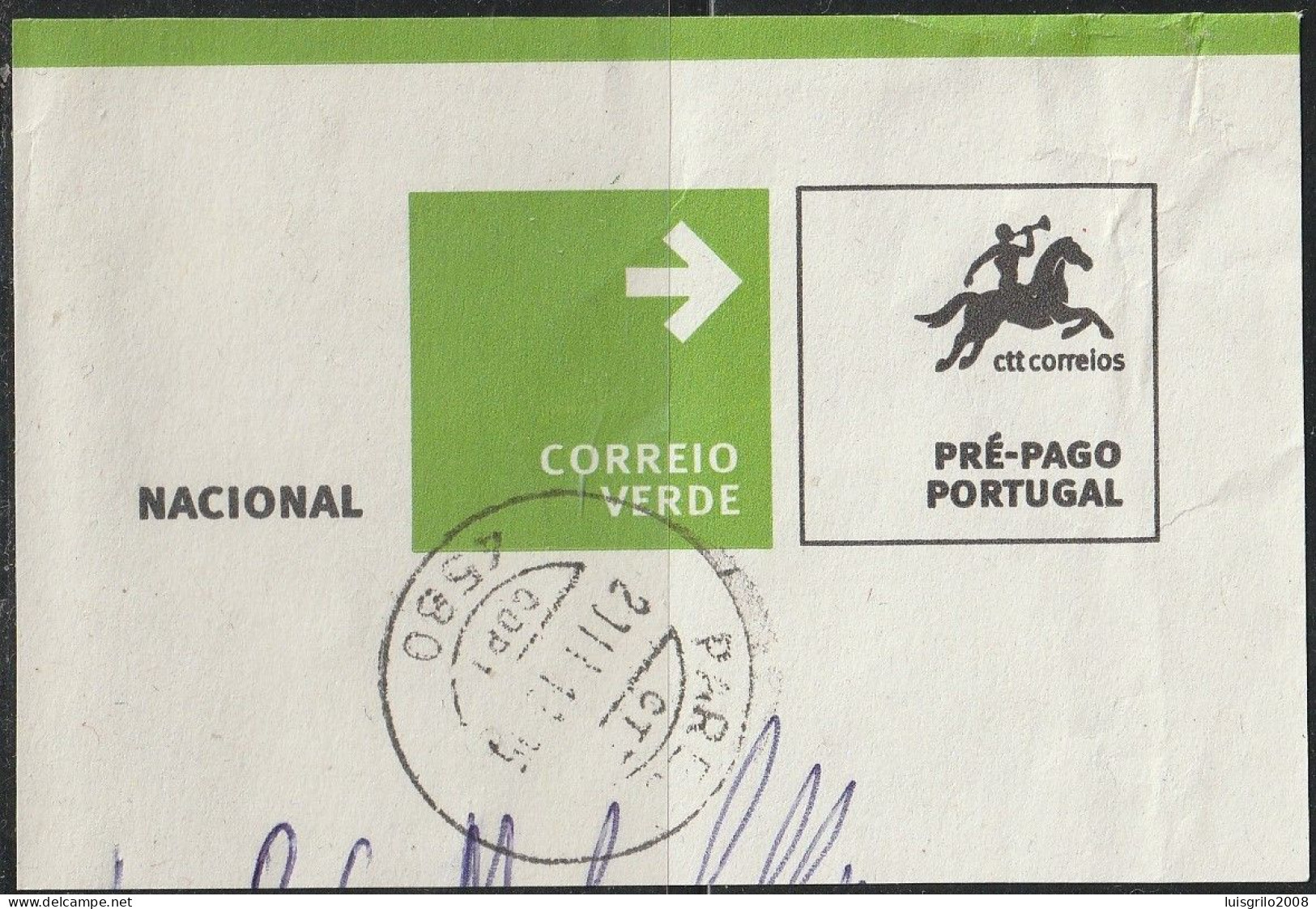 Fragment - Postmark PAREDES -|- Correio Verde. Pré-Pago / Prepaid Green Mail - Usado