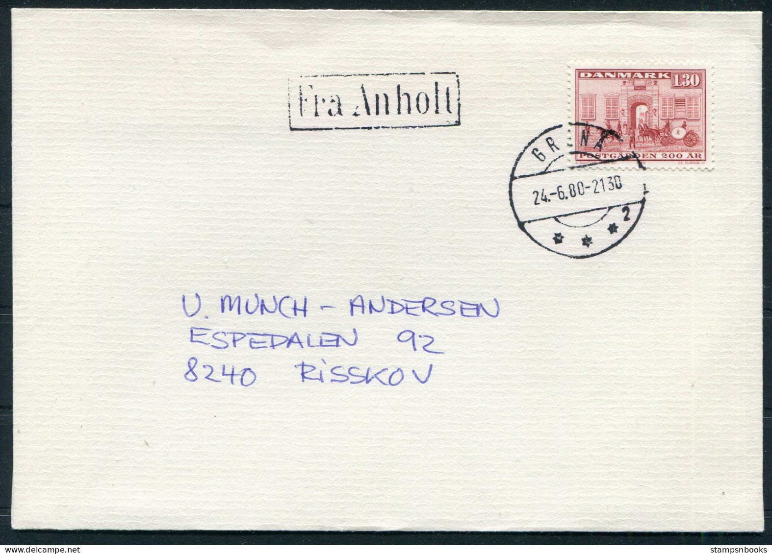 1980 Denmark Grena Boxed "Fra Anholt" Paquebot Cover. Slania  - Cartas & Documentos