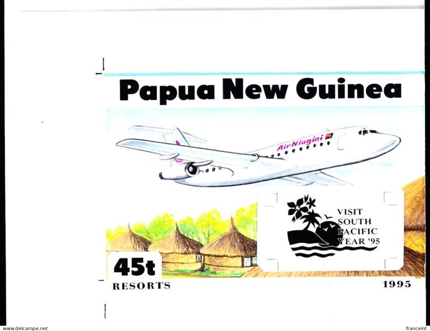 PAPUA & NEW GUINEA(1995) Air Niugini Jet. Native Huts. Reproduction Of Artwork For PNG Tourism Issue Se-tenant Pair By A - Papouasie-Nouvelle-Guinée