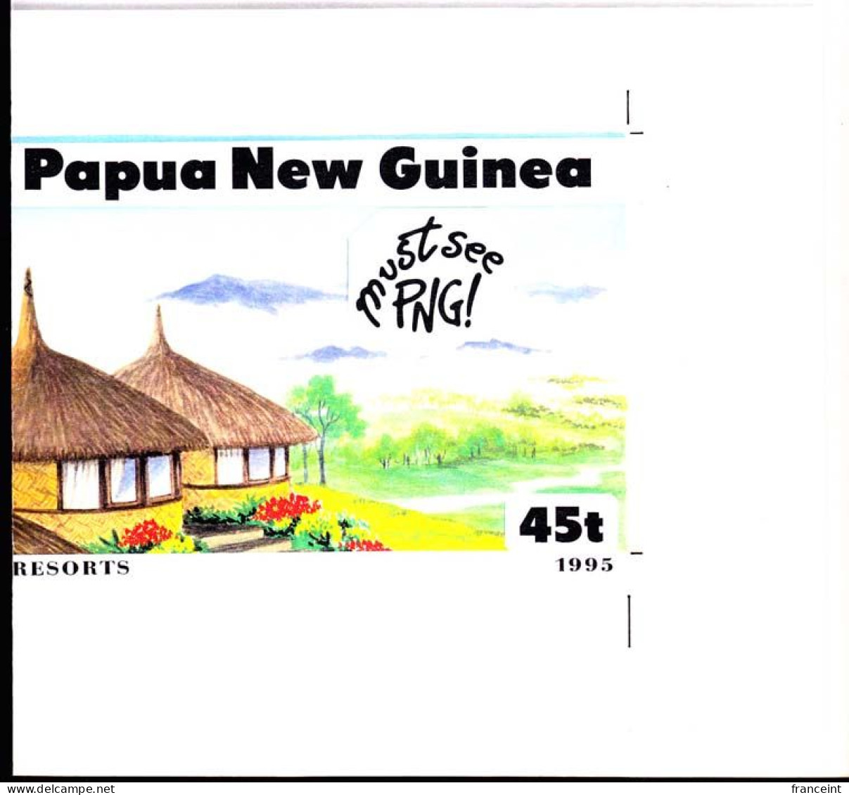 PAPUA & NEW GUINEA(1995) Air Niugini Jet. Native Huts. Reproduction Of Artwork For PNG Tourism Issue Se-tenant Pair By A - Papouasie-Nouvelle-Guinée