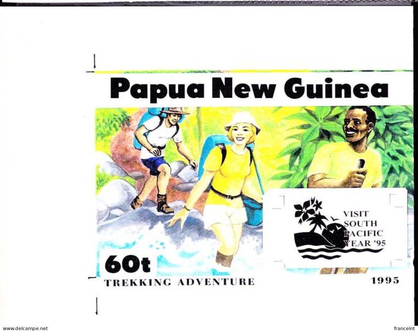 PAPUA & NEW GUINEA(1995) Hikers. White Water Rafters. Reproduction Of Artwork For PNG Tourism Issue Se-tenant Pair By Ar - Papouasie-Nouvelle-Guinée