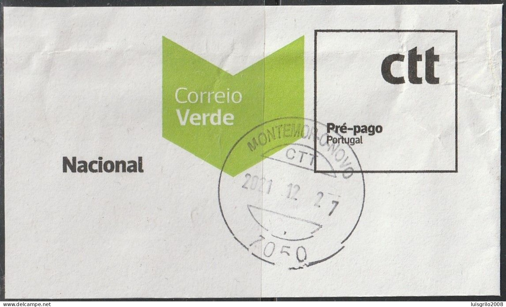 Fragment - Postmark MONTEMOR-O-NOVO -|- Correio Verde. Pré-Pago / Prepaid Green Mail - Usado
