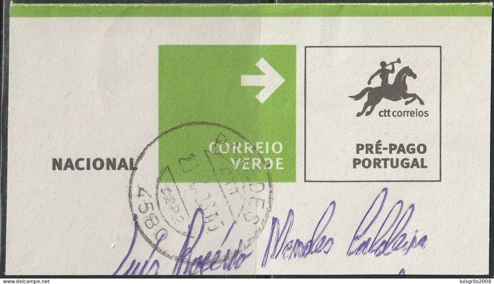 Fragment - PostmarK PAREDES -|- Correio Verde. Pré-Pago / Prepaid Green Mail - Oblitérés