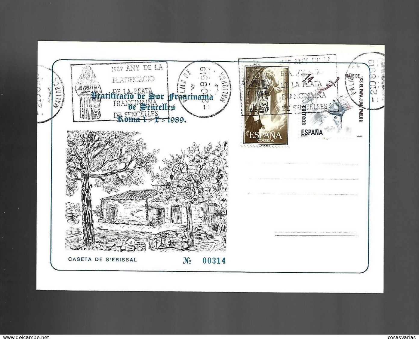 Beatificacion Beata Francinaina De Sencelles Palma De Mallorca 1989 Tarjet MATASELLO ESPECIAL CONMEMORATIVO LETTRE COVER - Souvenirbögen