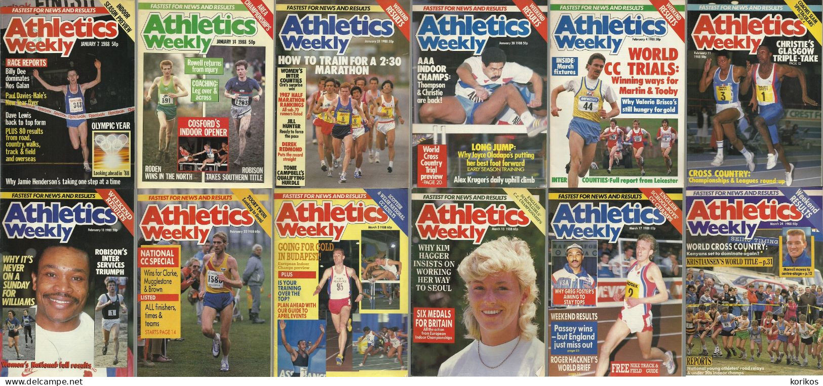 ATHLETICS WEEKLY 1988 MAGAZINE SET – LOT OF 45 OUT OF 52 – TRACK AND FIELD - 1950-Heden