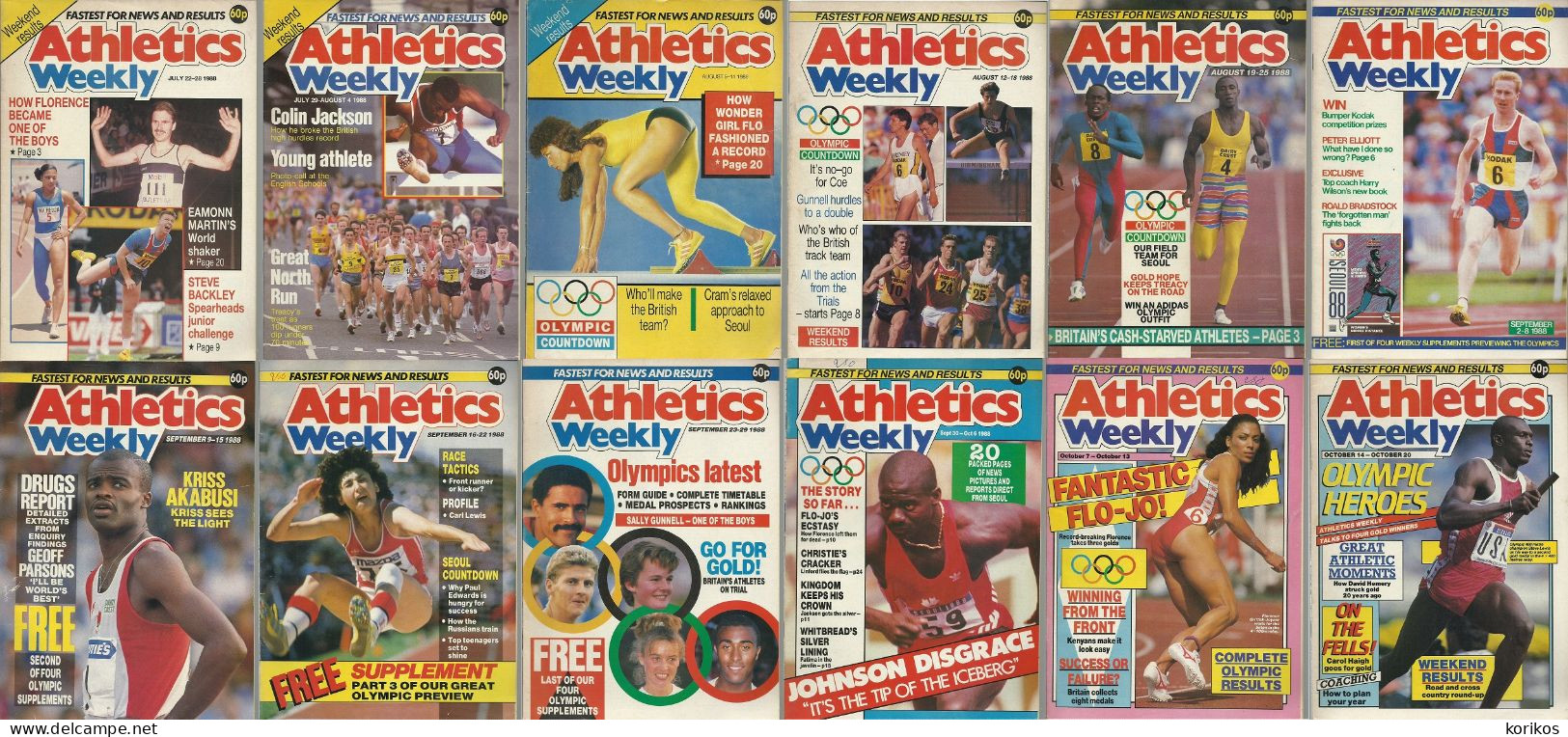 ATHLETICS WEEKLY 1988 MAGAZINE SET – LOT OF 45 OUT OF 52 – TRACK AND FIELD - 1950-Aujourd'hui