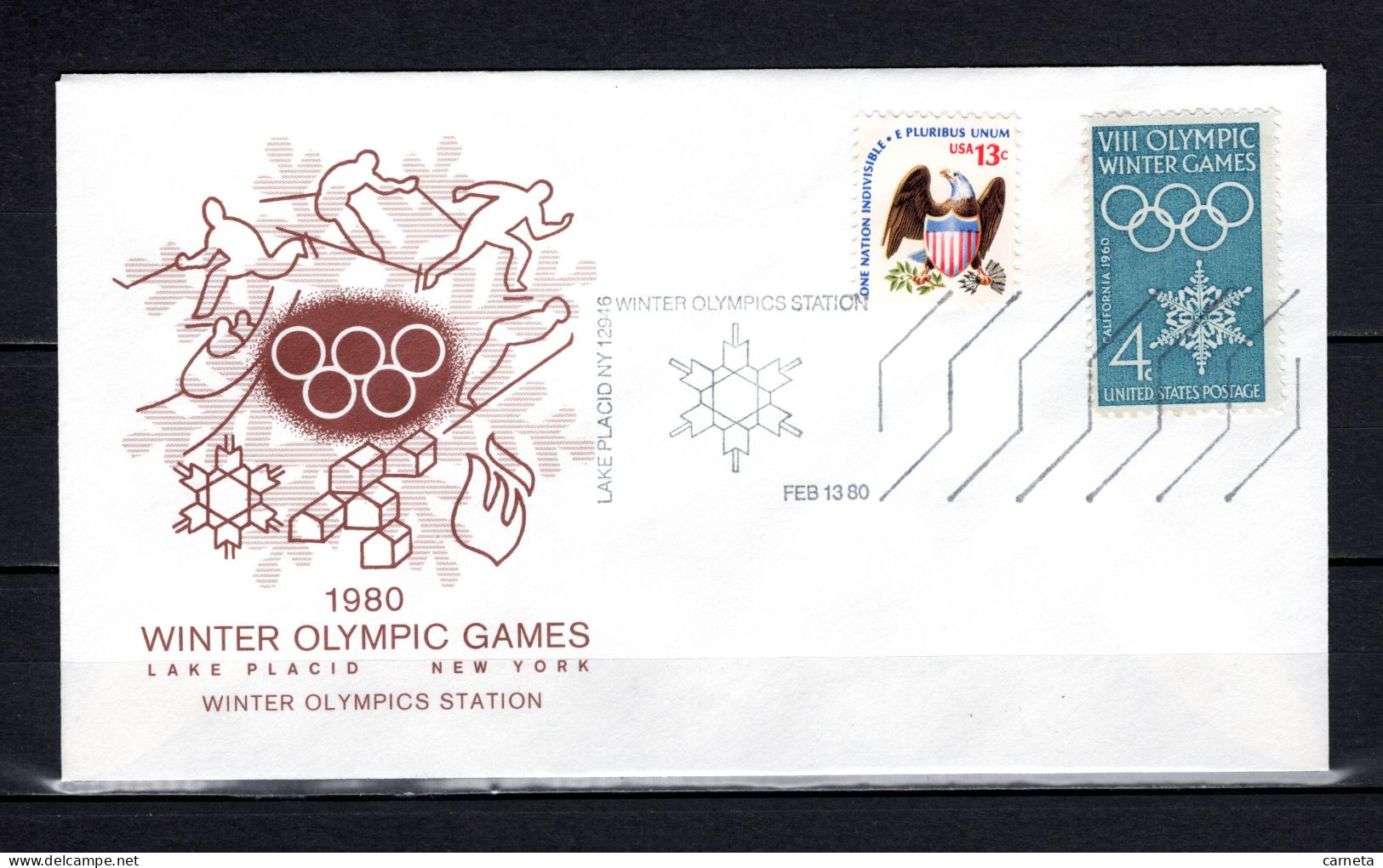 ETATS UNIS D'AMERIQUE N° 680 + 1073   OBLITERES SUR ENVELOPPE JEUX OLYMPIQUES LAKE PLACID AIGLE OISEAUX - Schmuck-FDC