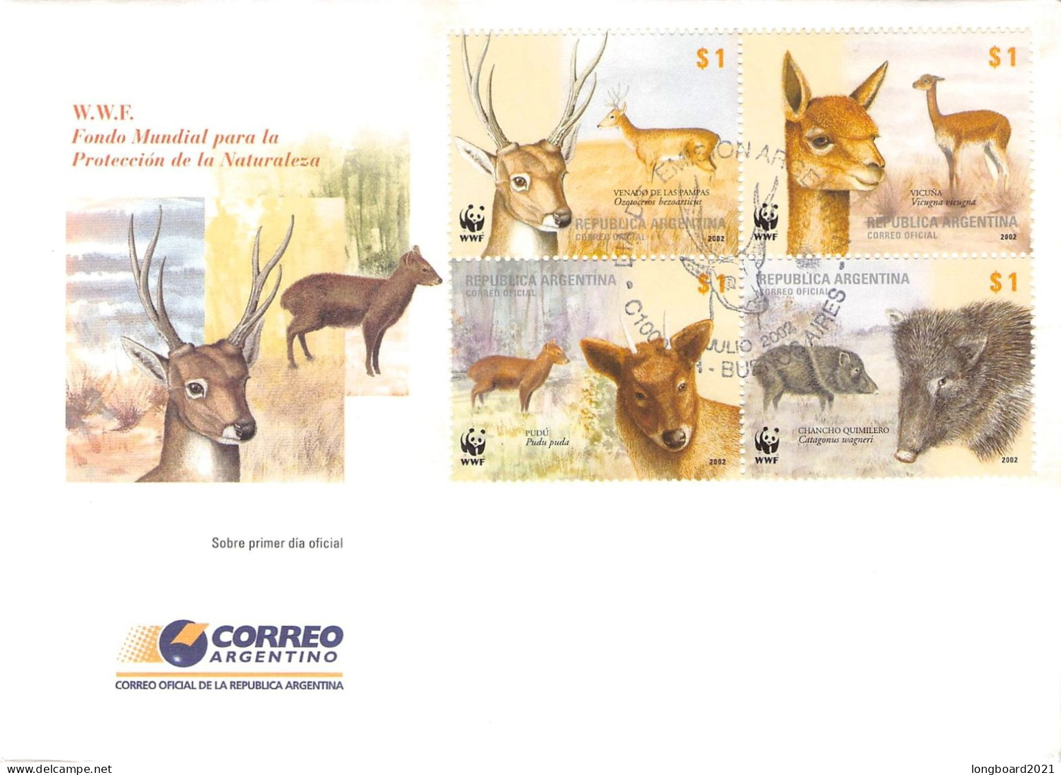 ARGENTINA - FDC WWF 2002 - MAMMALS / 4252 - FDC