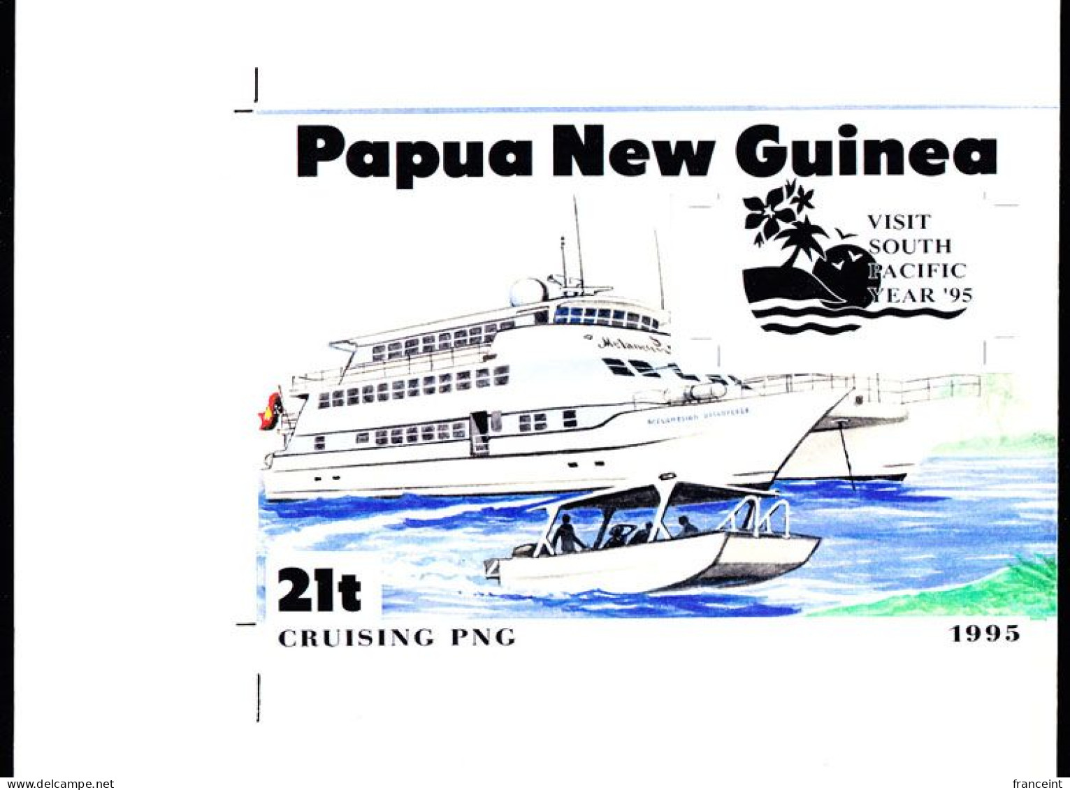 PAPUA & NEW GUINEA(1995) Cruise Ship. Tourists Photographing Mask. Reproduction Of Artwork For PNG Tourism Issue Se-tena - Papouasie-Nouvelle-Guinée