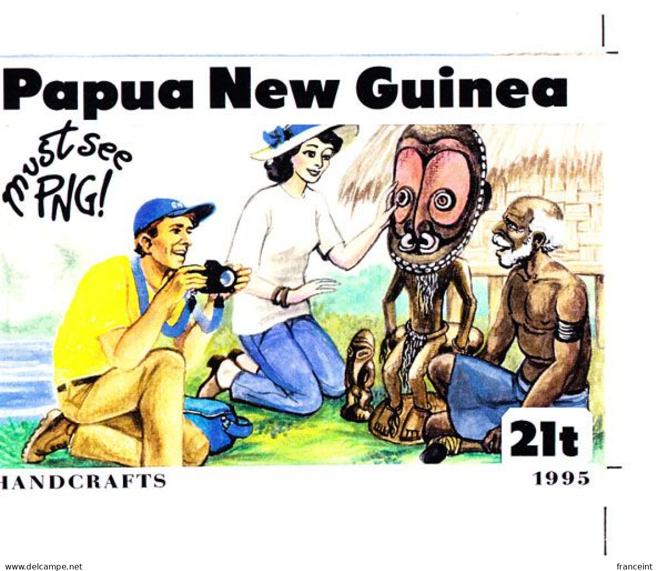 PAPUA & NEW GUINEA(1995) Cruise Ship. Tourists Photographing Mask. Reproduction Of Artwork For PNG Tourism Issue Se-tena - Papouasie-Nouvelle-Guinée