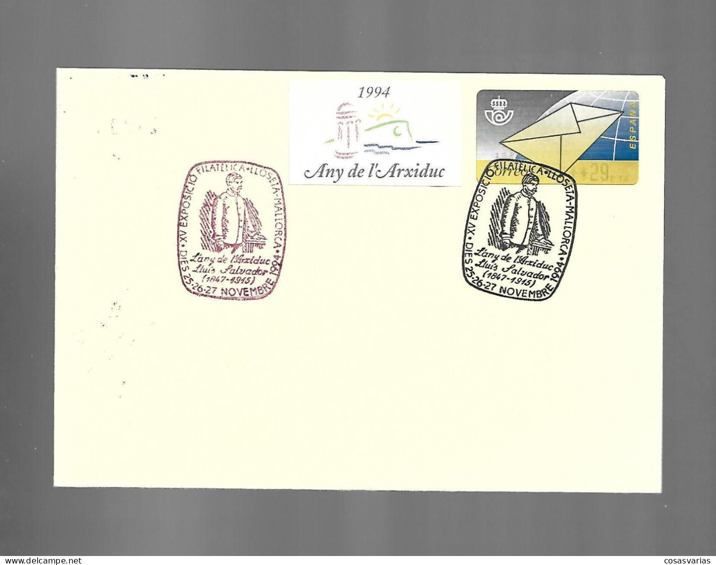 ARCHIDUQUE LUIS SALVADOR LLOSETA Mallorca 1994  ENTERO MATASELLO ESPECIAL CONMEMORATIVO LETTRE COVER - Hojas Conmemorativas