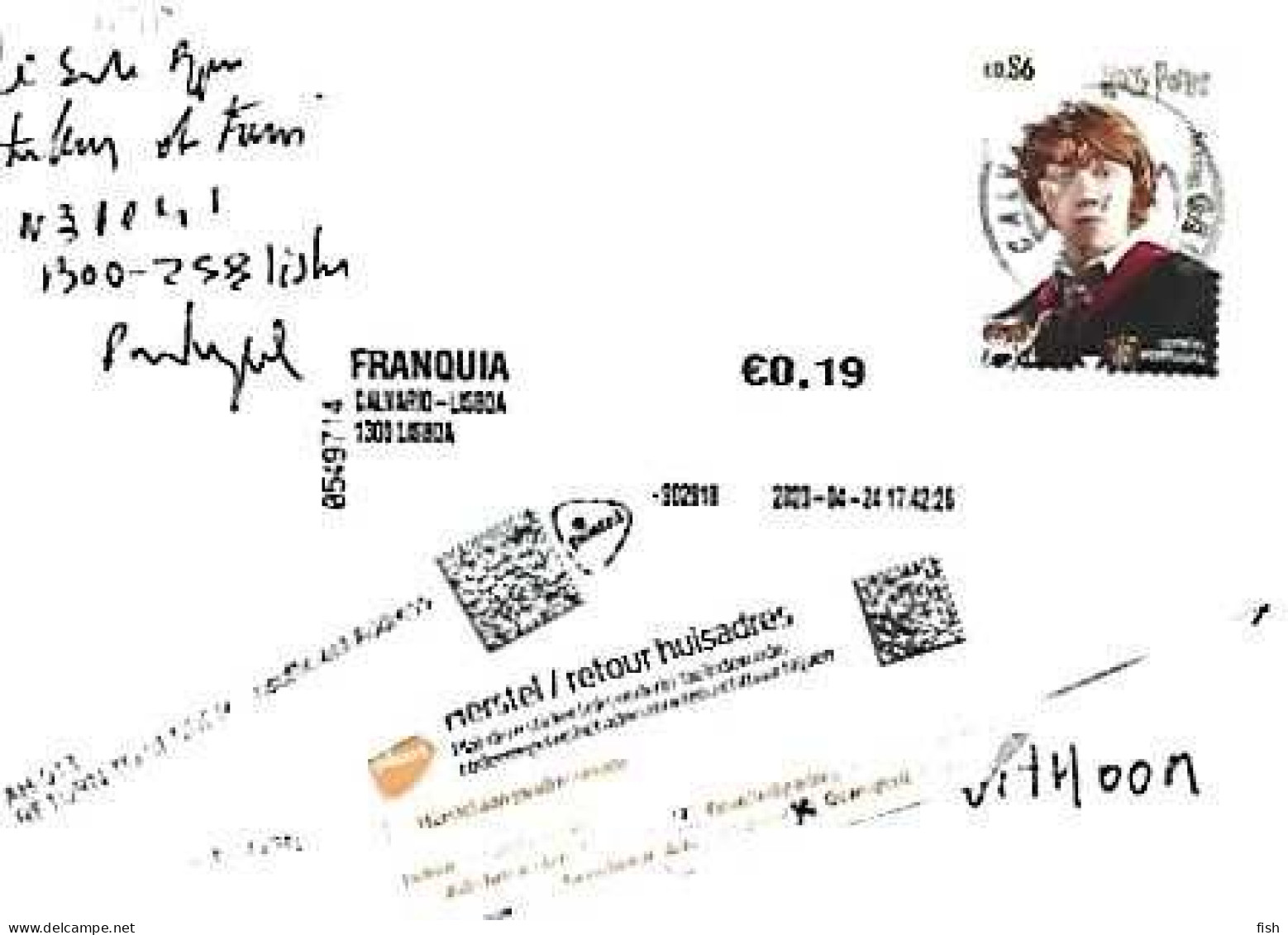 Portugal  & Marcofilia, Serie Harry Potter, Ronald Weasley, Lisboa To Netherlands 2023 (8725) - Storia Postale