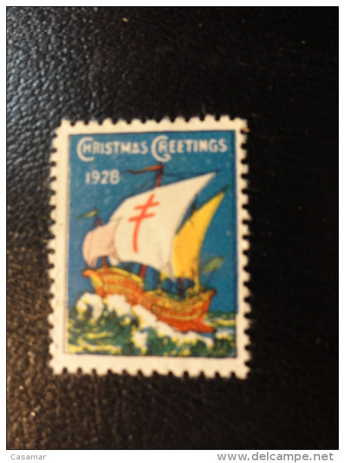 1928 Ship TB Vignette Christmas Seals Seal Label Poster Stamp USA - Non Classés
