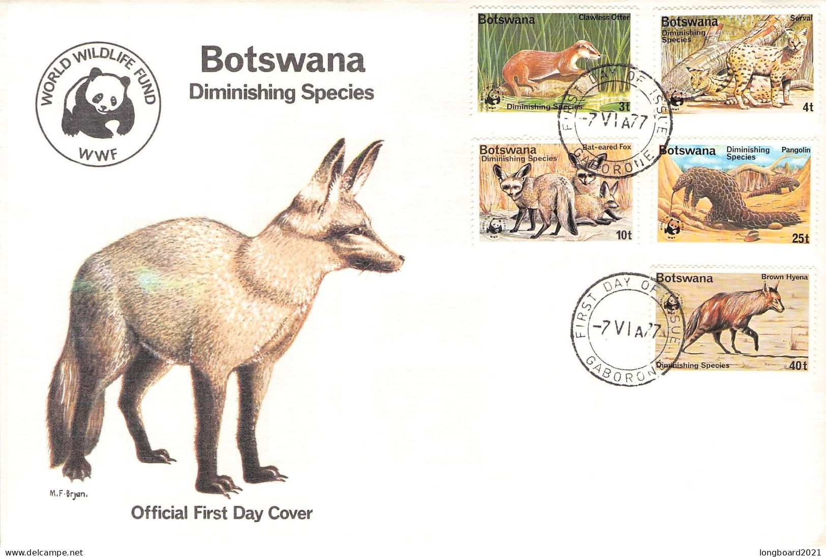 BOTSWANA - FDC WWF 1977 - DIMINISHING SPECIES / 4255 - Botswana (1966-...)