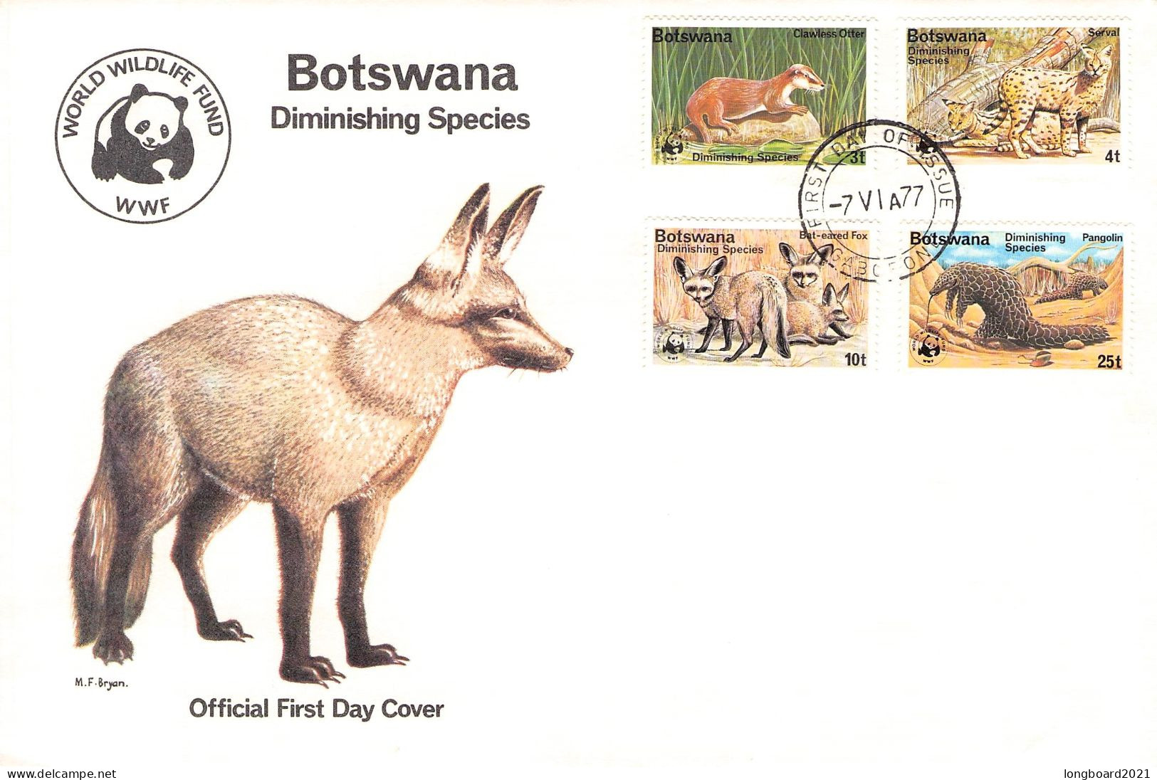 BOTSWANA - FDC WWF 1977 - DIMINISHING SPECIES / 4256 - Botswana (1966-...)