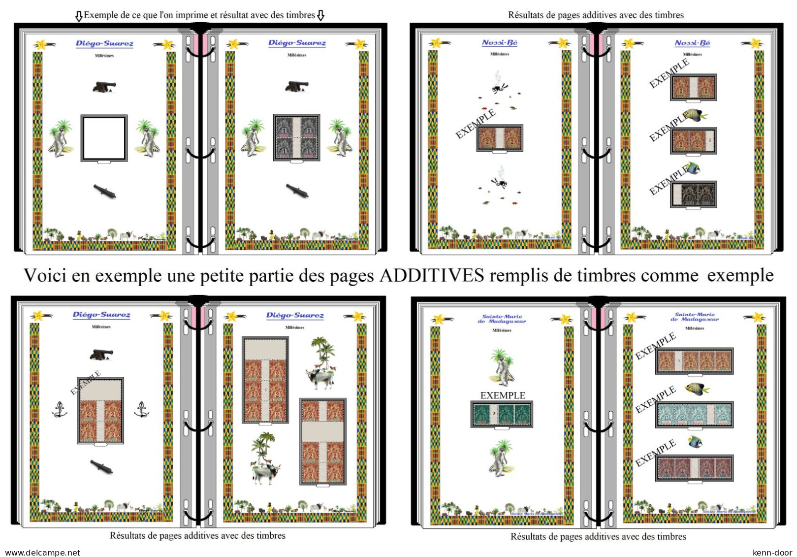 Album de timbres à imprimer pour millésimes DIEGO-SUAREZ, NOSSI-BE, SAINTE MARIE