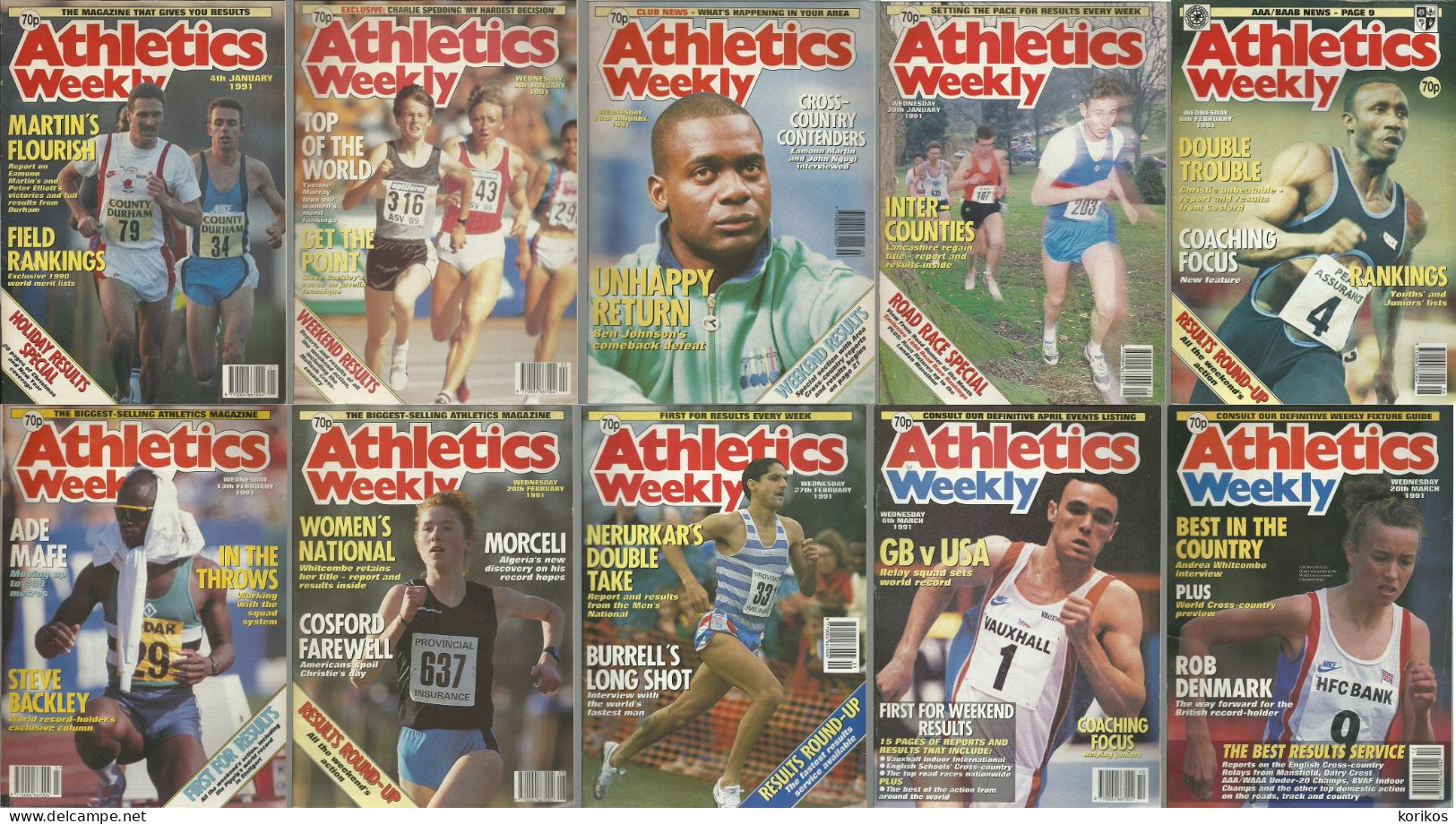 ATHLETICS WEEKLY 1991 MAGAZINE SET – LOT OF 45 OUT OF 53 – TRACK AND FIELD - 1950-Heden