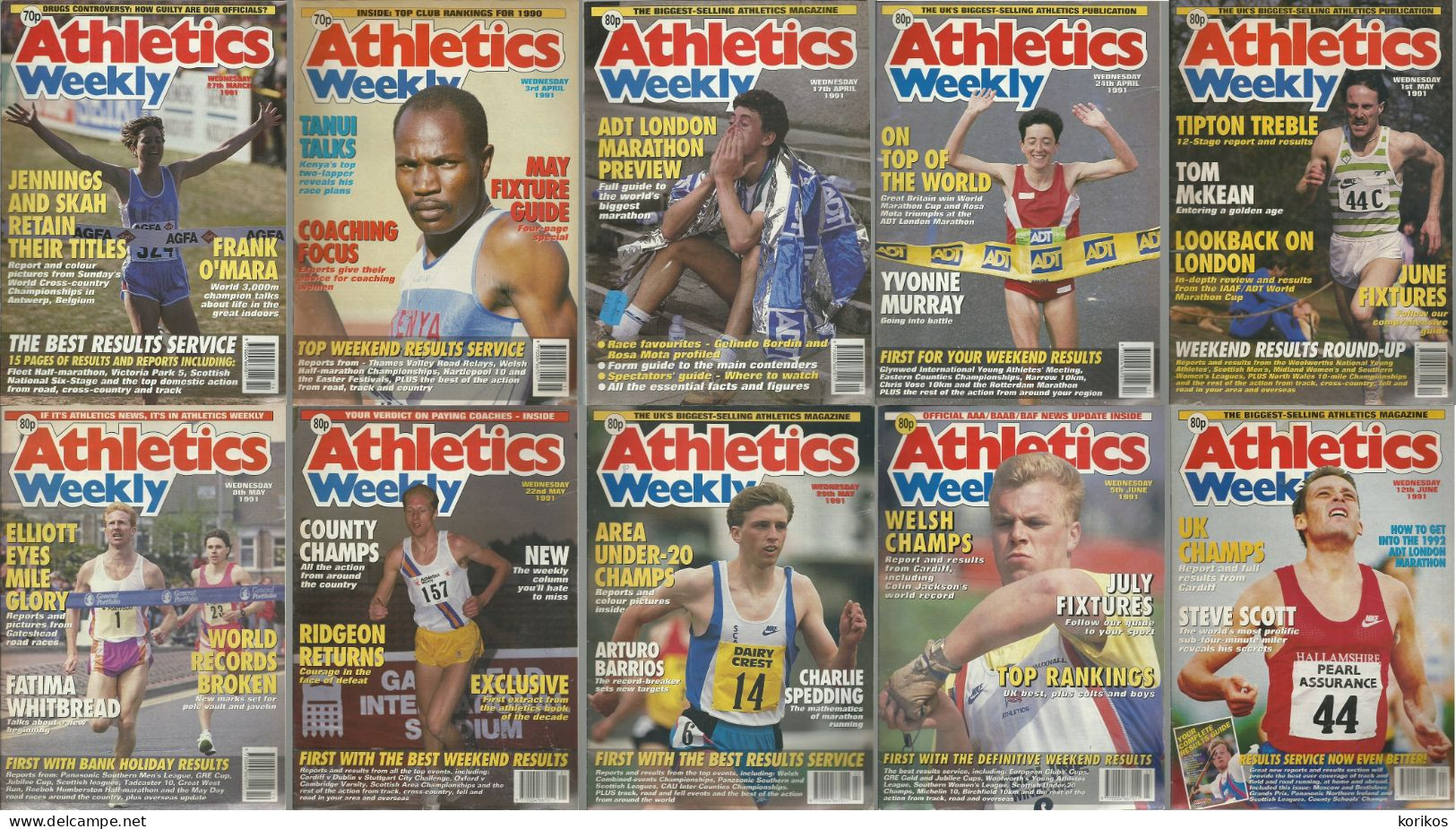 ATHLETICS WEEKLY 1991 MAGAZINE SET – LOT OF 45 OUT OF 53 – TRACK AND FIELD - 1950-Aujourd'hui