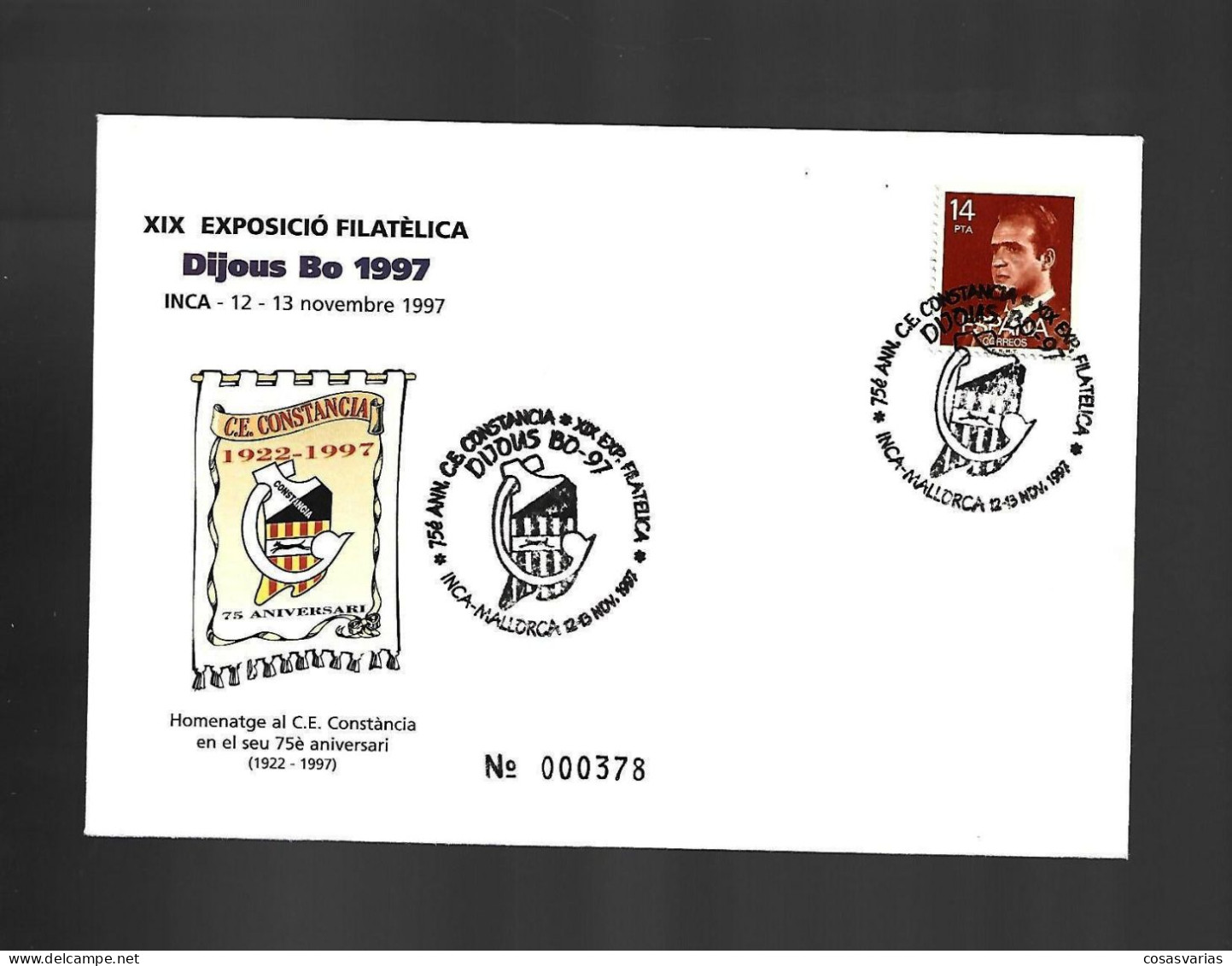 HOMENAJE CE CONSTANCIA DIJOUS BO 1997 INCA MALLORCA ENTERO MATASELLO ESPECIAL CONMEMORATIVO LETTRE COVER - Hojas Conmemorativas