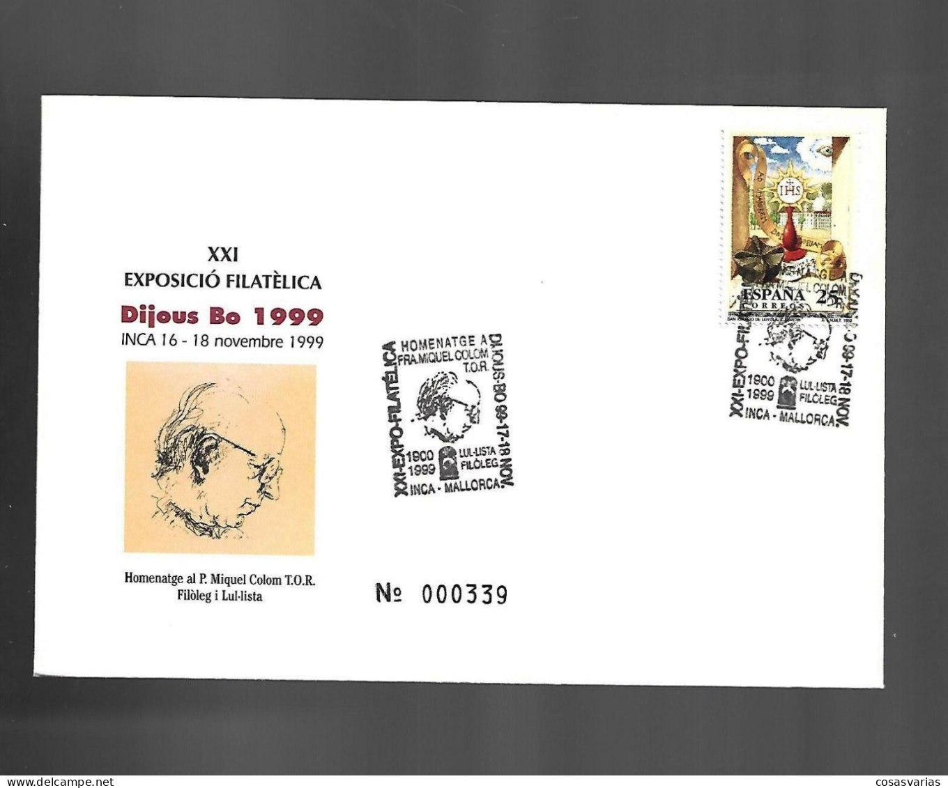 HOMENAJE MIQUEL COLOM DIJOUS BO 1999 INCA MALLORCA ENTERO MATASELLO ESPECIAL CONMEMORATIVO LETTRE COVER - Commemorative Panes